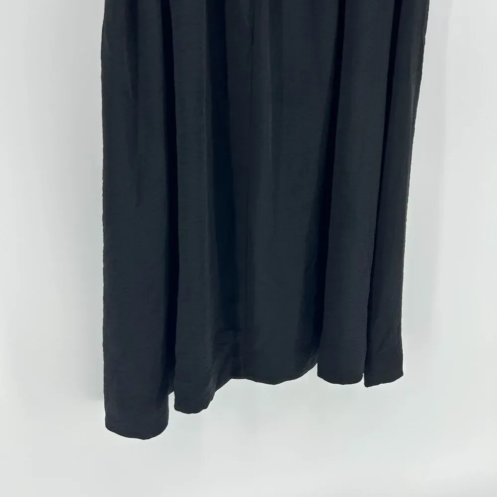 NWT Halara Maxi Skirt Women's L Flowy Casual Black Crinkle Fabric Lightweight